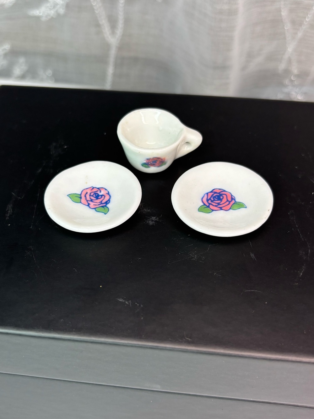 Mini Vintage Porcelain Tea Set with Pink Rose Motif